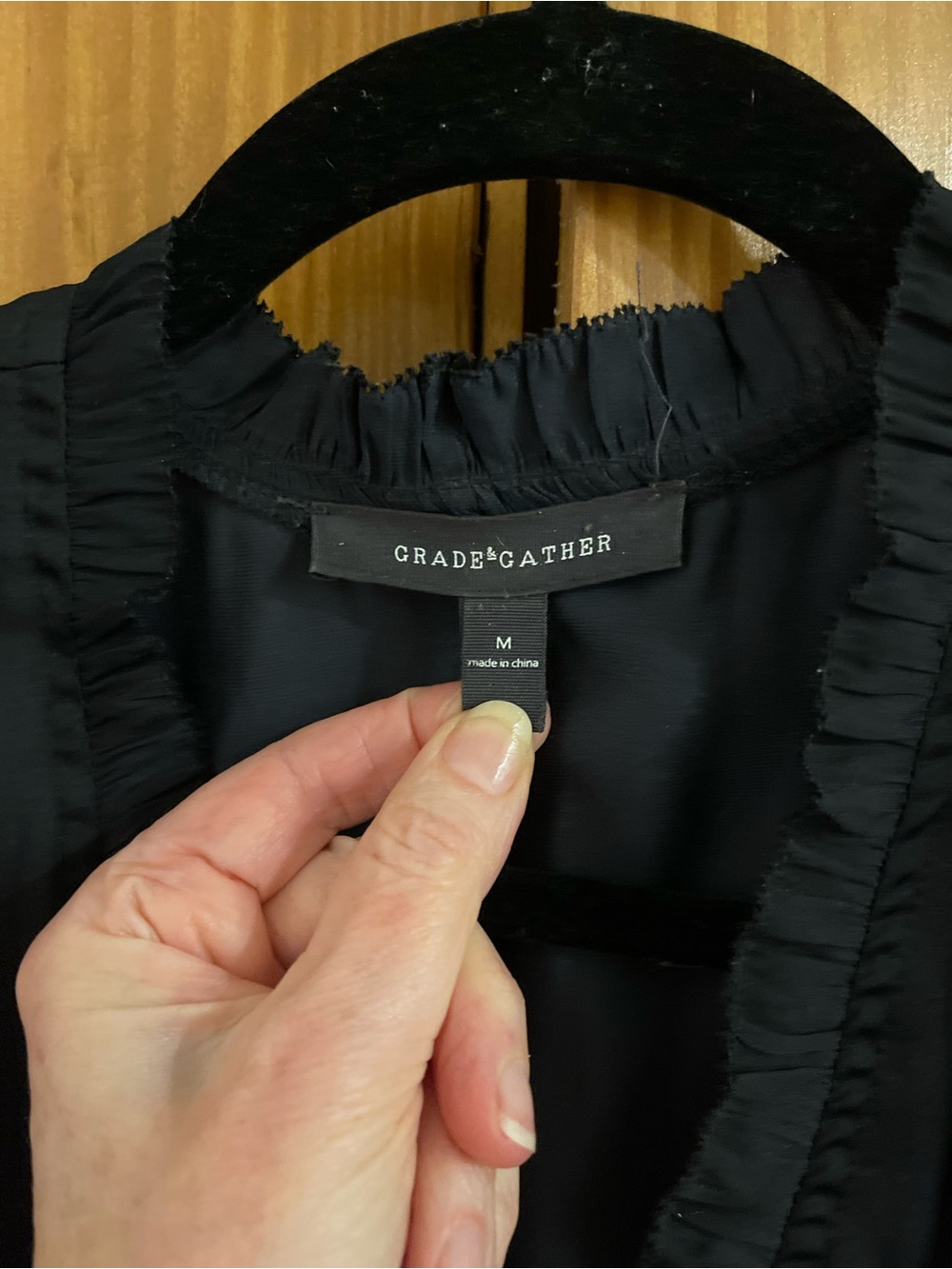 Grade & Gather Women's Black Ruffle-Trim Blouse